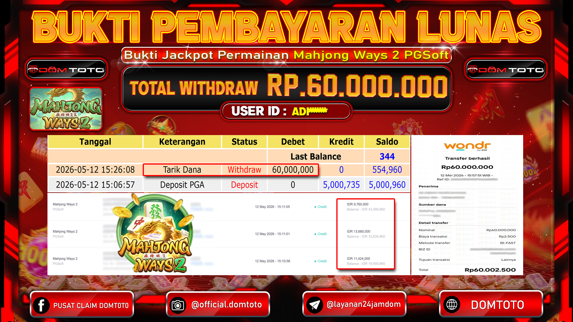 JACKPOT SLOT Mahjong Ways 2 PGSoft 12 MAY 2026